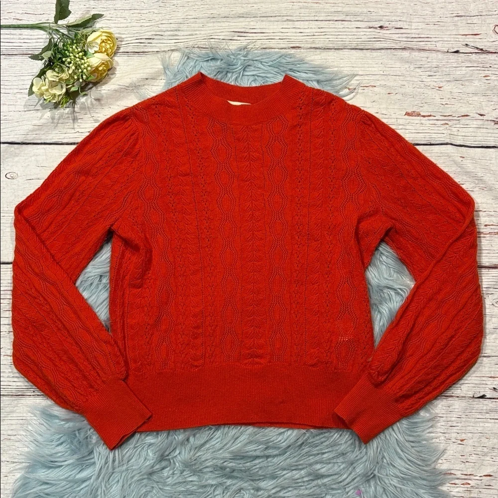 J.Crew x Demylee Pointelle Orange Crewneck Wool Sweater